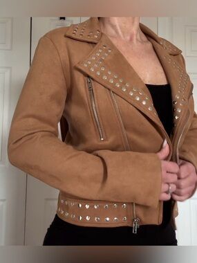 Buffalo David Bitton Tan Studded Moto Jacket